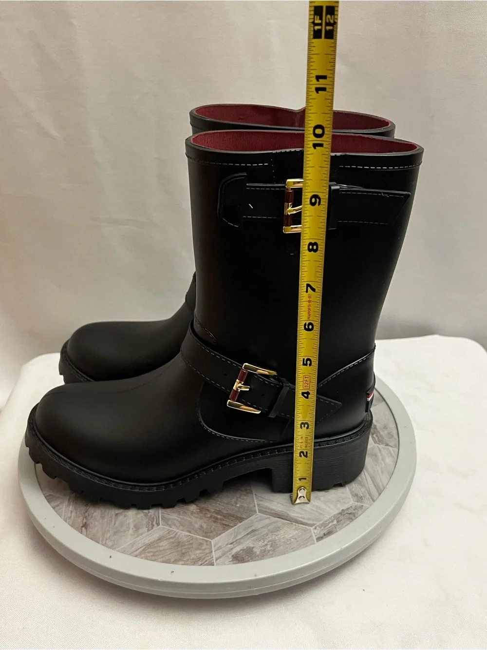 Tommy Hilfiger Women’s Black Buckle Rain Boots Moto Lug Sole Size 6M